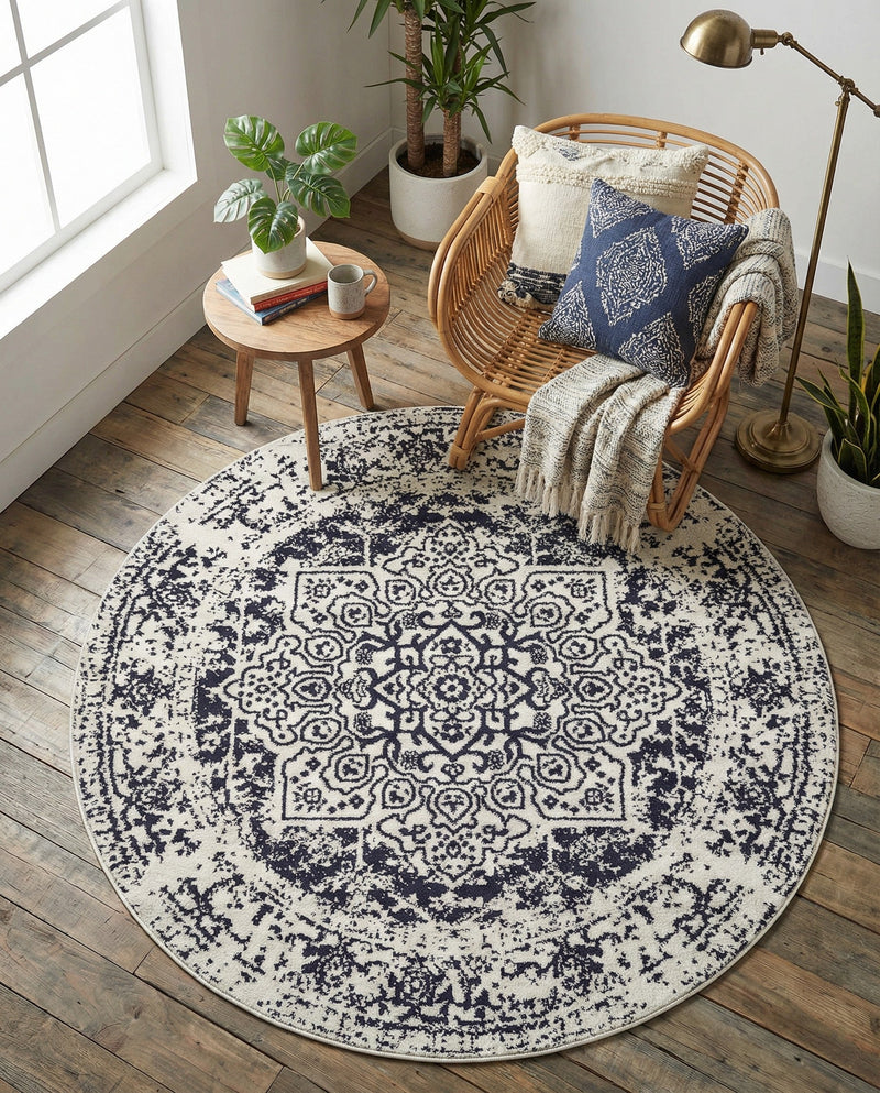 Georgetown Rugs Collection Area Rug - Dupont (Blue) Round Blue  lifestyle 37