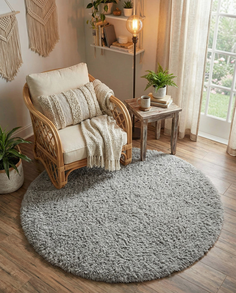 Eternal Plush Oasis Collection Area Rug -  Tranquility (Ash) Round Ash  lifestyle 57