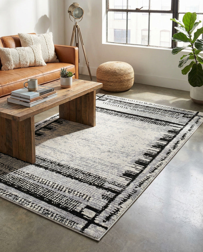 Marrakech Mosaic Collection Area Rug -  Sahara Rectangle Black and White  lifestyle 6