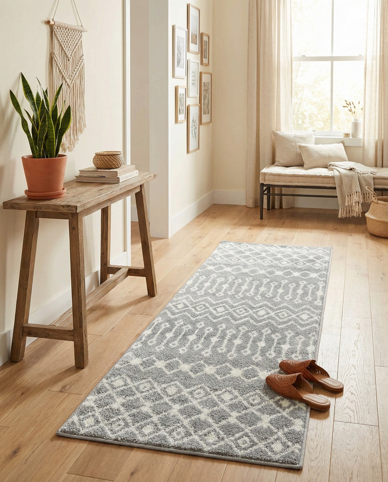 Mediterranean Lattice Collection Area Rug - Santorini (Gray) Runner Gray  lifestyle 43