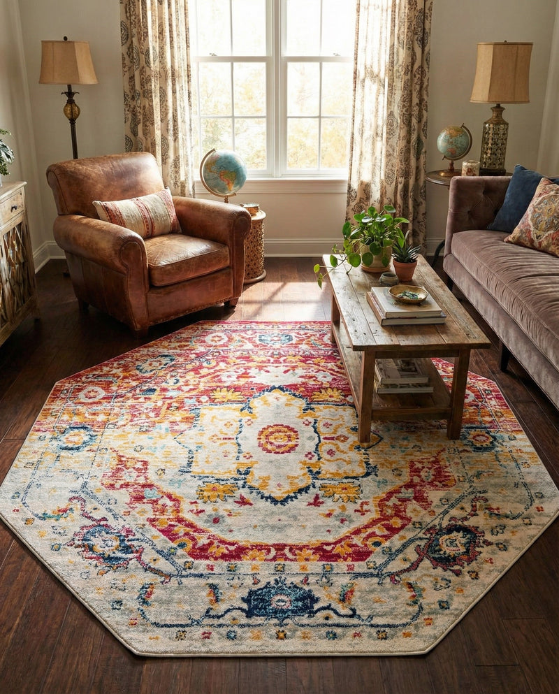 Parisian Elegance Collection Area Rug - Versailles (Pink Gray) Octagon Pink Gray  lifestyle 70