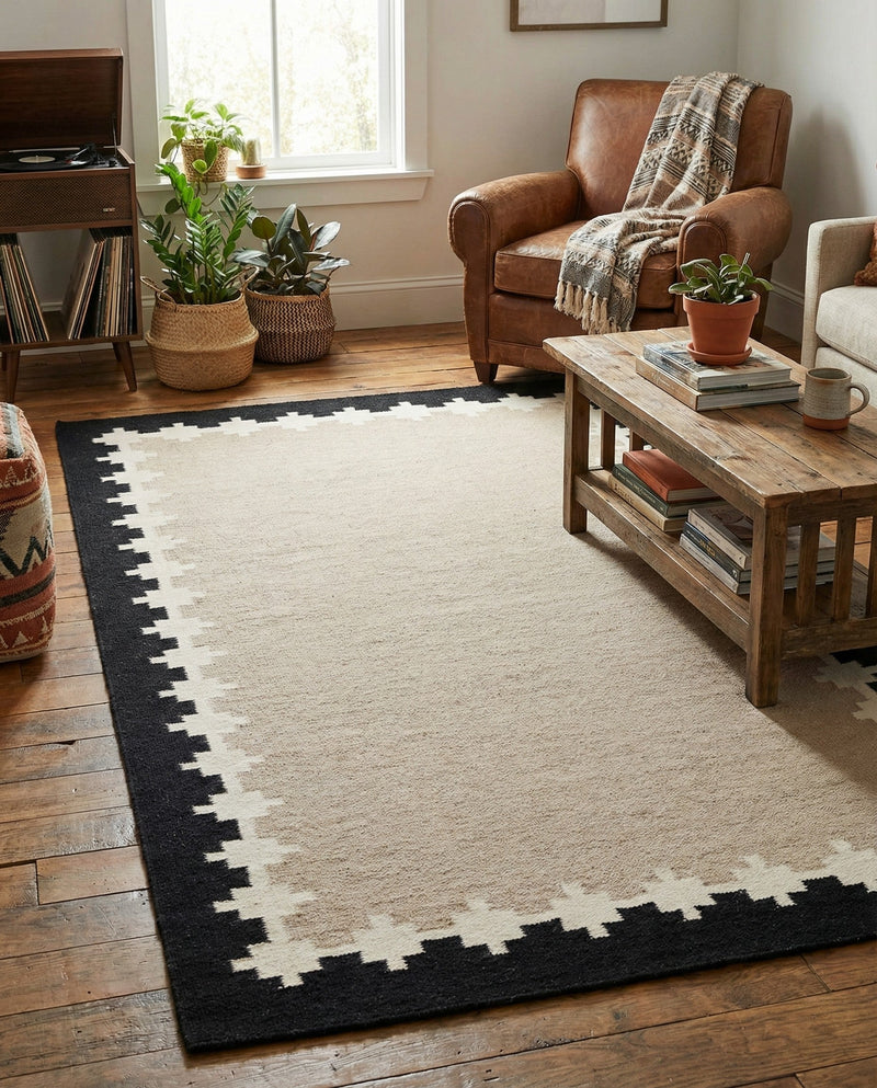 Caspian Wool Collection Area Rug - Baku Rectangle Gray and Black  lifestyle 5