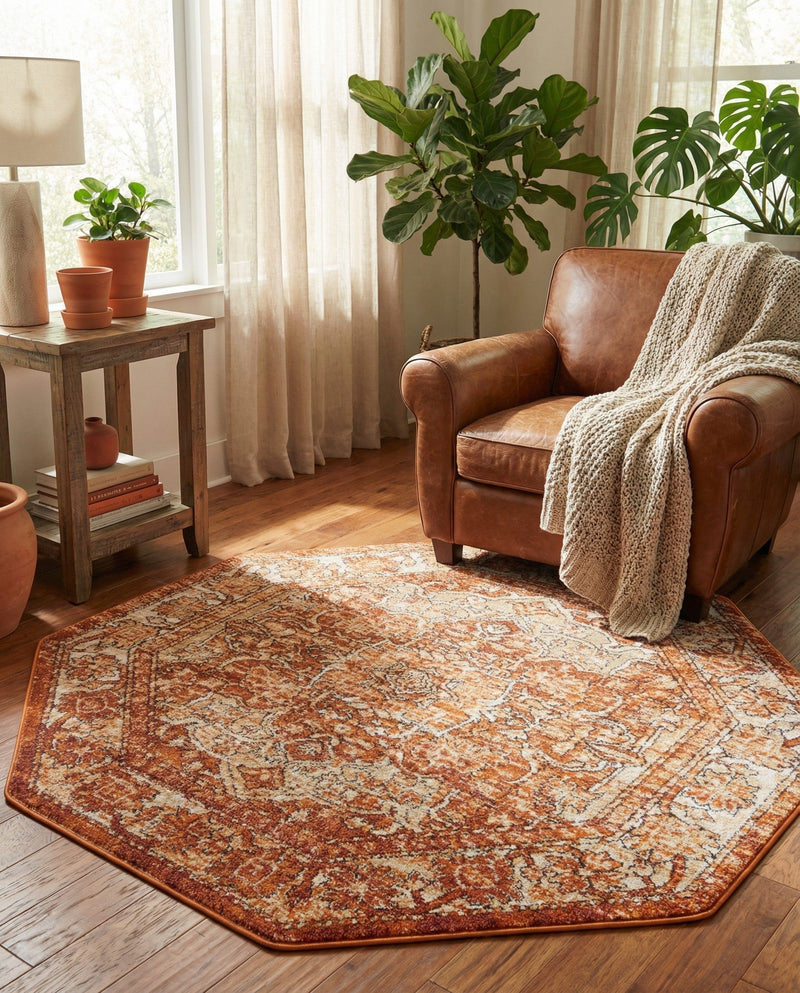 Savannah Soiree Collection Area Rug -  Everglade (Rust Red) Octagon Rust Red  lifestyle 74