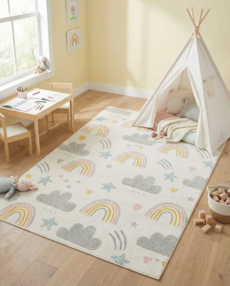 Wonder Tykes Collection Area Rug -  Pixel Rectangle Ivory  lifestyle 28