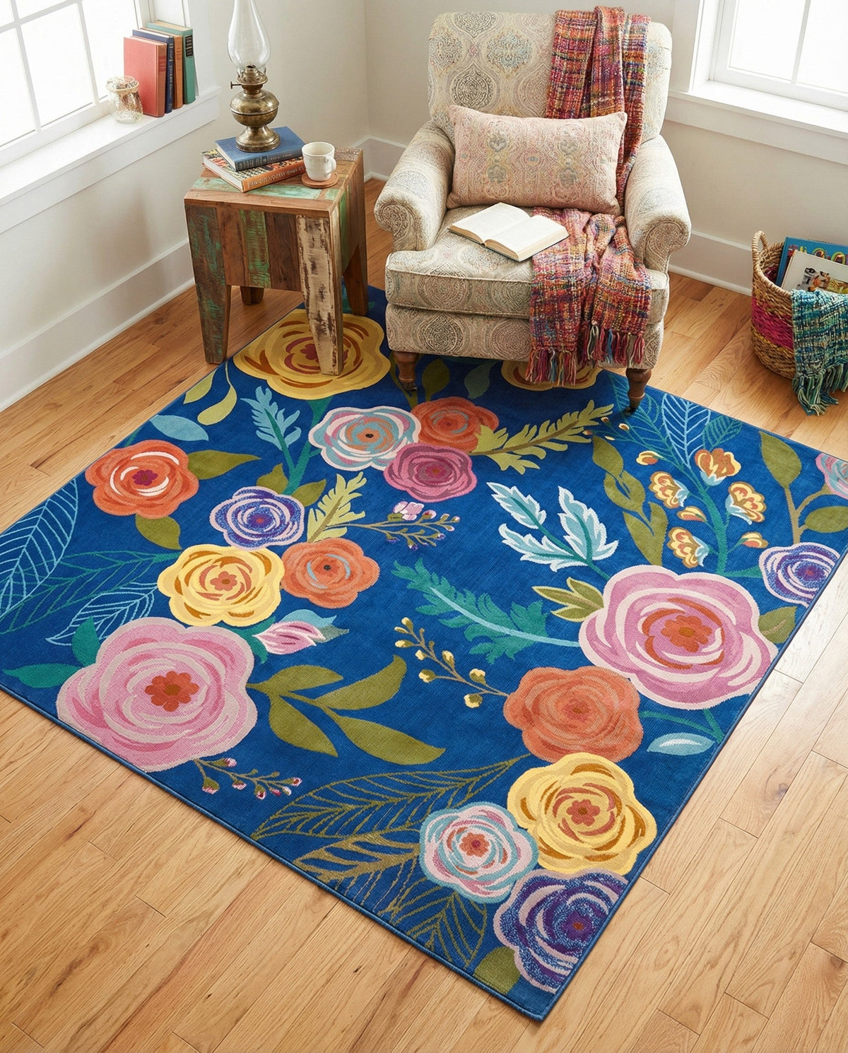 Meadow Breeze Collection Area Rug -  Petal Square Blue  lifestyle 104