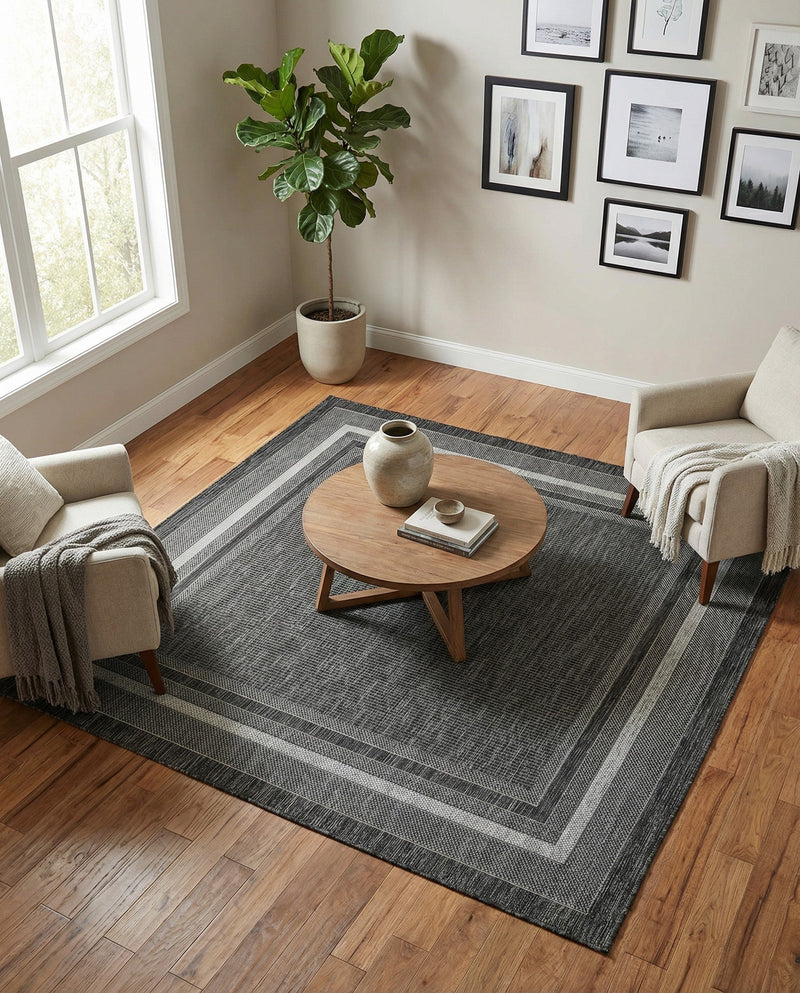 Terrace Fringe Collection Area Rug - Veranda (Black) Square Black  lifestyle 53