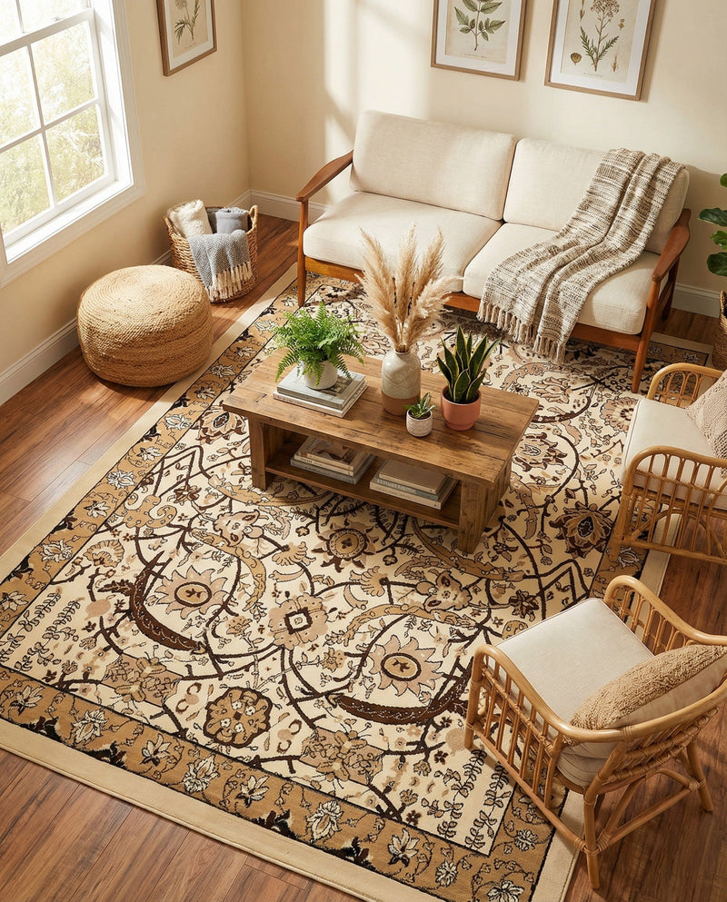 Tabriz Tapestry Collection Area Rug - Sahand (Ivory) Rectangle Ivory  lifestyle 5