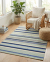 Coastal Stripe Dhurrie Collection Area Rug - Seashore Rectangle Aqua Blue and Gray  lifestyle 38