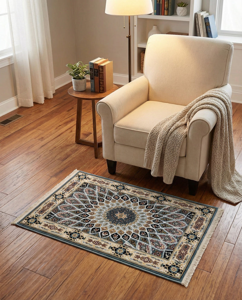 Persian Elegance Collection Area Rug -  Hamedan (Blue) Rectangle Blue  lifestyle 14