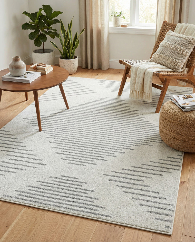 Seychelles Stripes Collection Area Rug - Mahe (Ivory and Gray) Rectangle Ivory and Gray  lifestyle 8