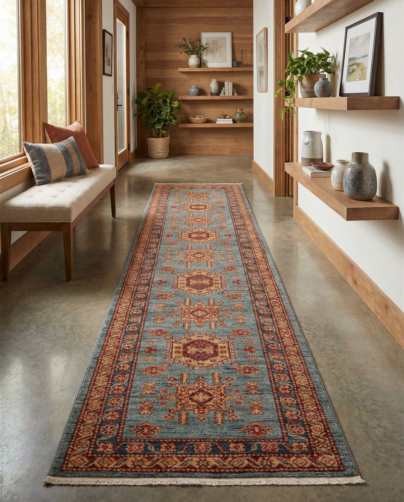 Persian Elegance Collection Area Rug -  Bushehr Runner Light Blue  lifestyle 56