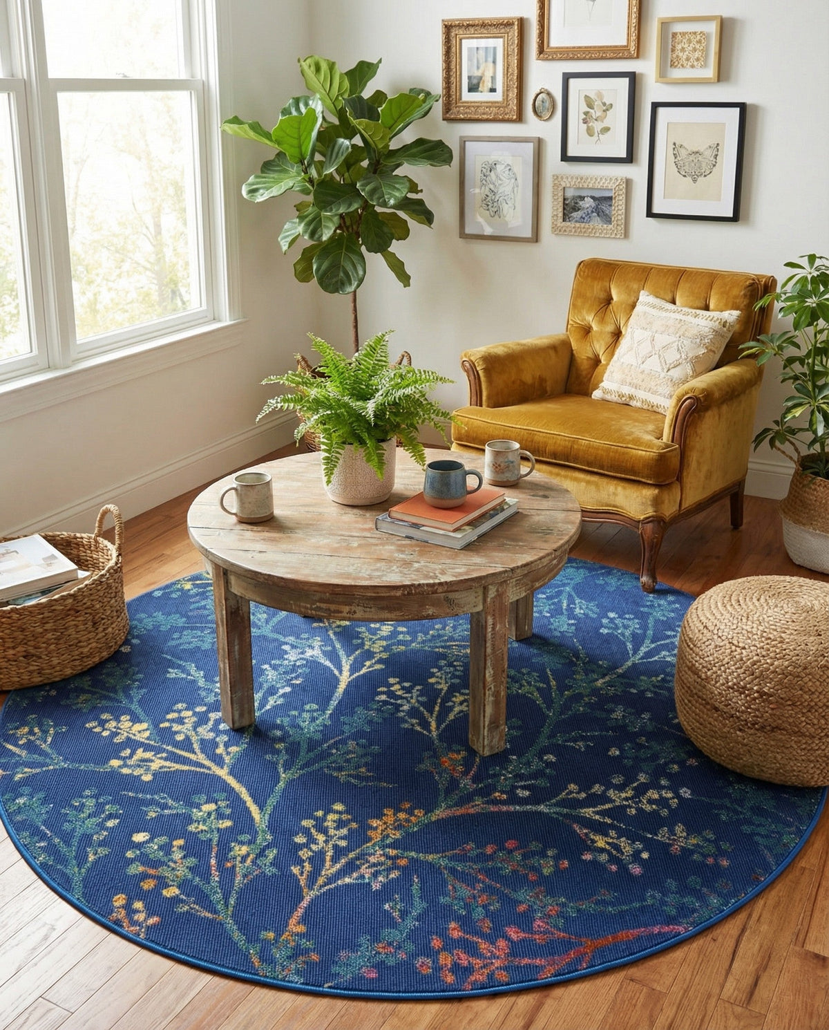 Meadow Breeze Collection Area Rug -  Sunbeam Round Blue  lifestyle 129
