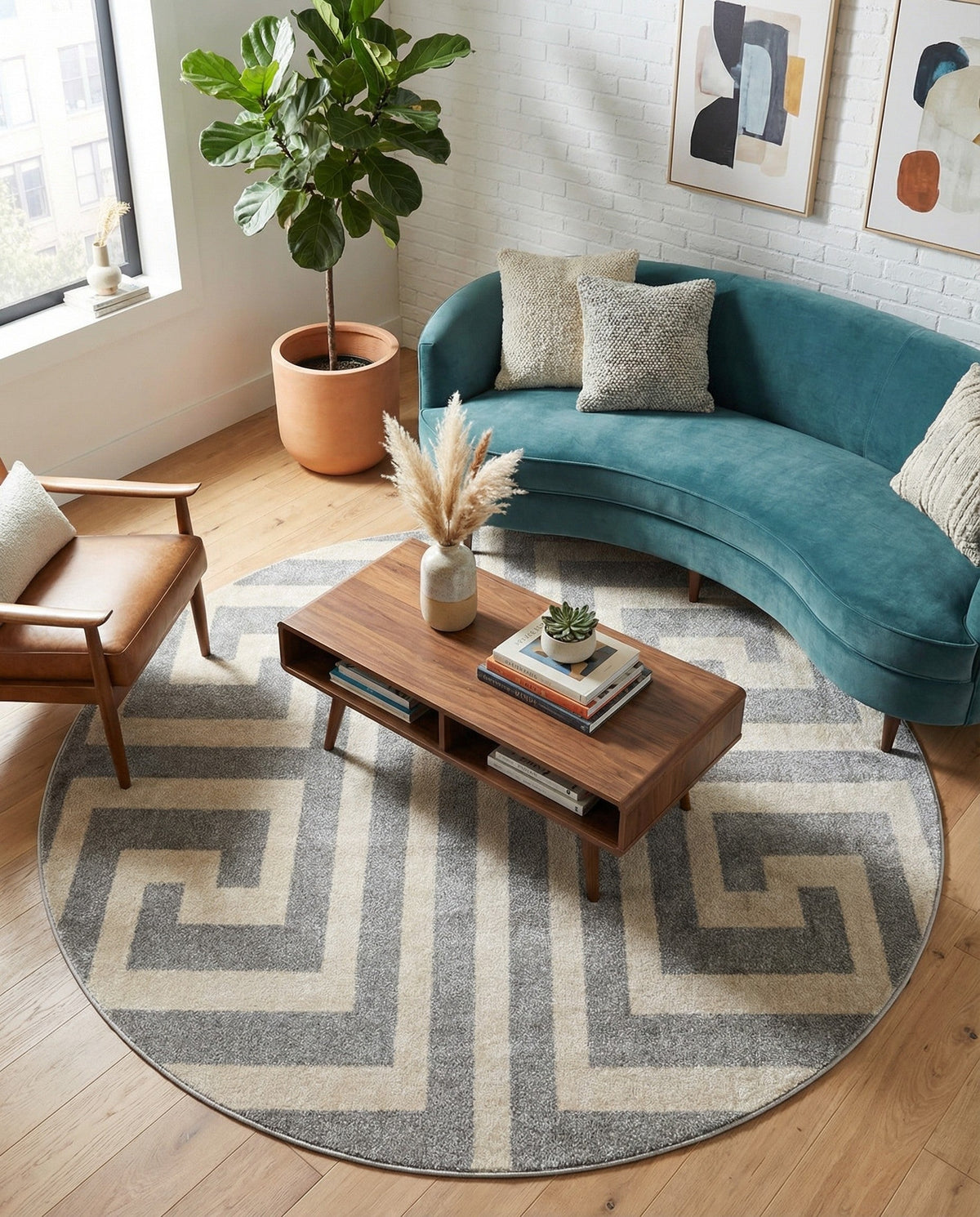 Aegean Labyrinth Collection Area Rug -  Mykonos Round Gray  lifestyle 116