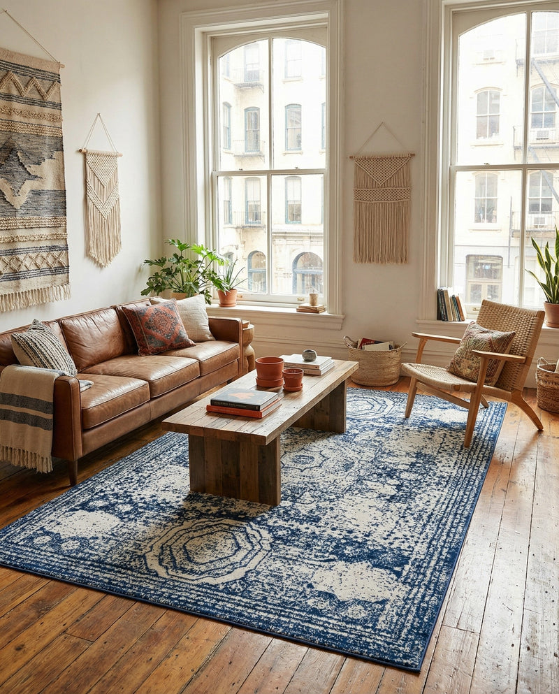 Dover Terrace Collection Area Rug -  Lagoon (Ivory and Blue) Rectangle Ivory and Blue  lifestyle 16