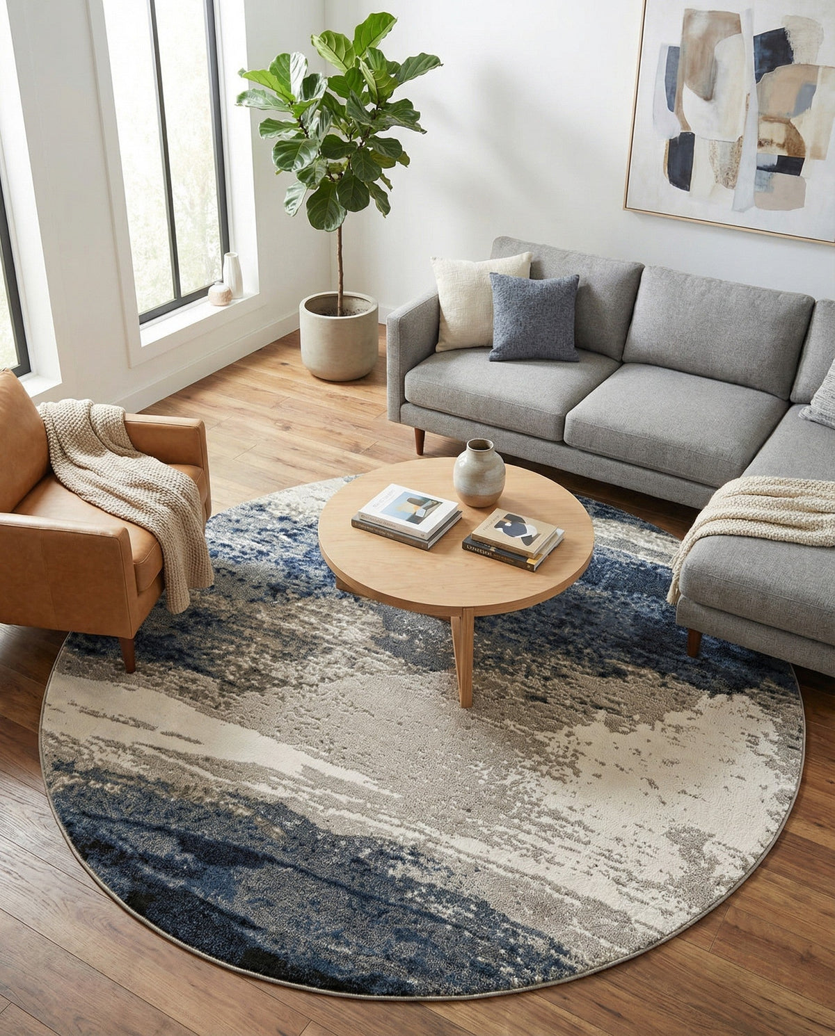 Copenhagen Edge Collection Area Rug - Nyhavn Round Blue  lifestyle 155