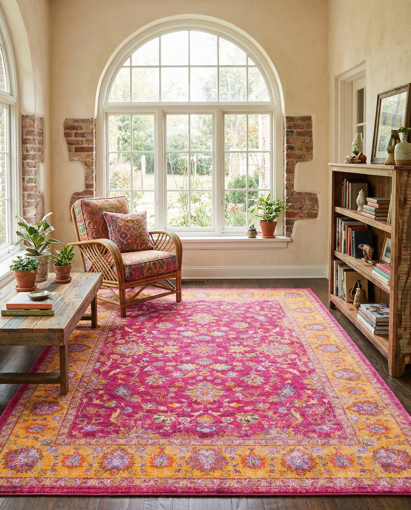 Casablanca Tapestry Collection Area Rug -  Marrakech (Berry Pink) Rectangle Berry Pink  lifestyle 12