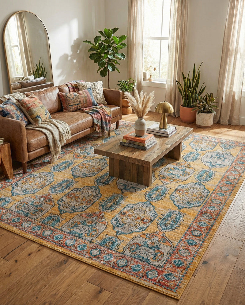 Seville Stripes Collection Area Rug -  Granada (Yellow) Rectangle Yellow  lifestyle 19