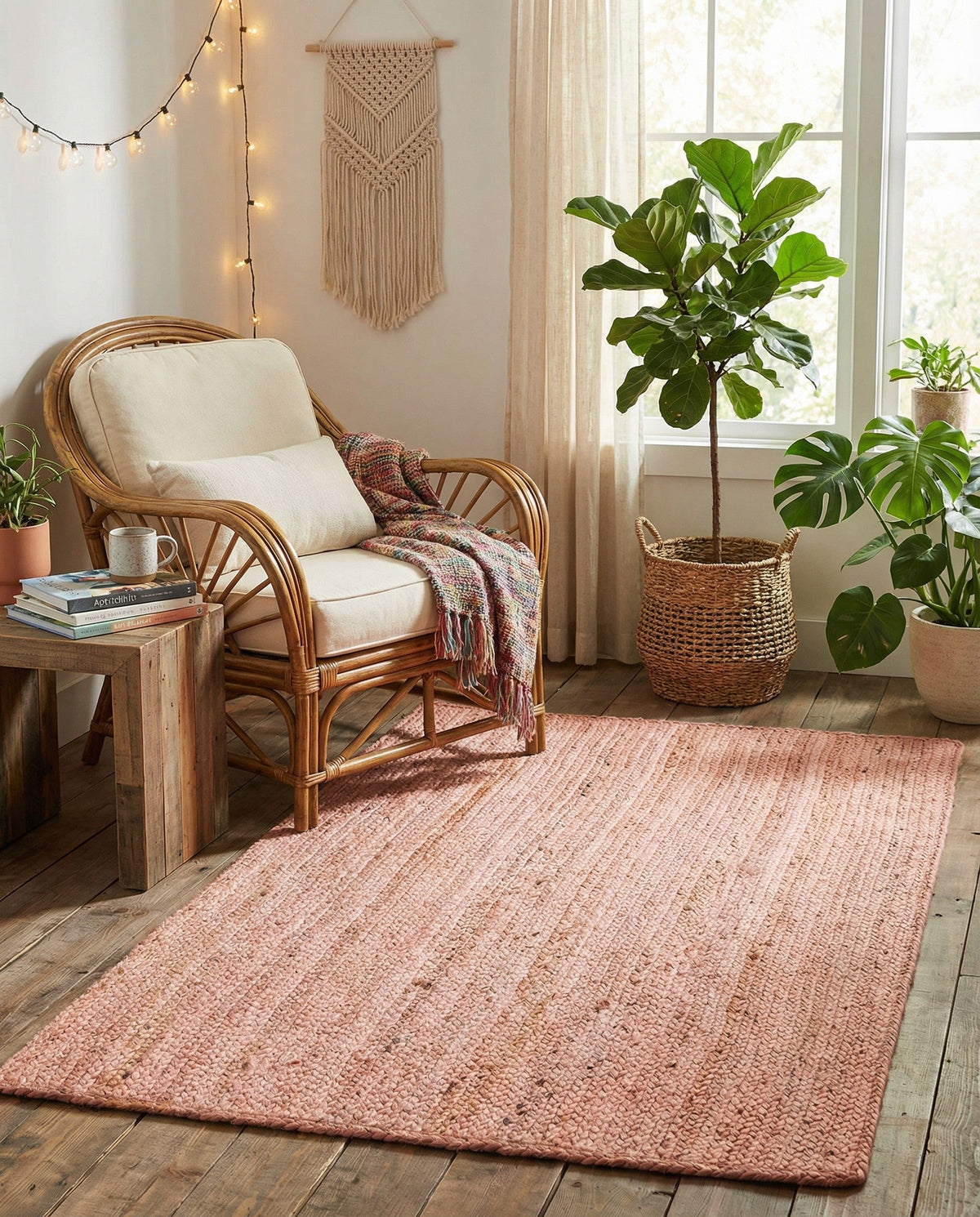 Woven Seaside Jute Collection Area Rug - Savannah (Light Pink) Rectangle Light Pink  lifestyle 23
