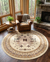 Tabriz Tapestries Collection Area Rug - Azerbaijan (Ivory) Round Ivory  lifestyle 57