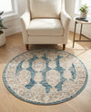Seville Stripes Collection Area Rug -  Granada (Blue) Round Blue  lifestyle 63