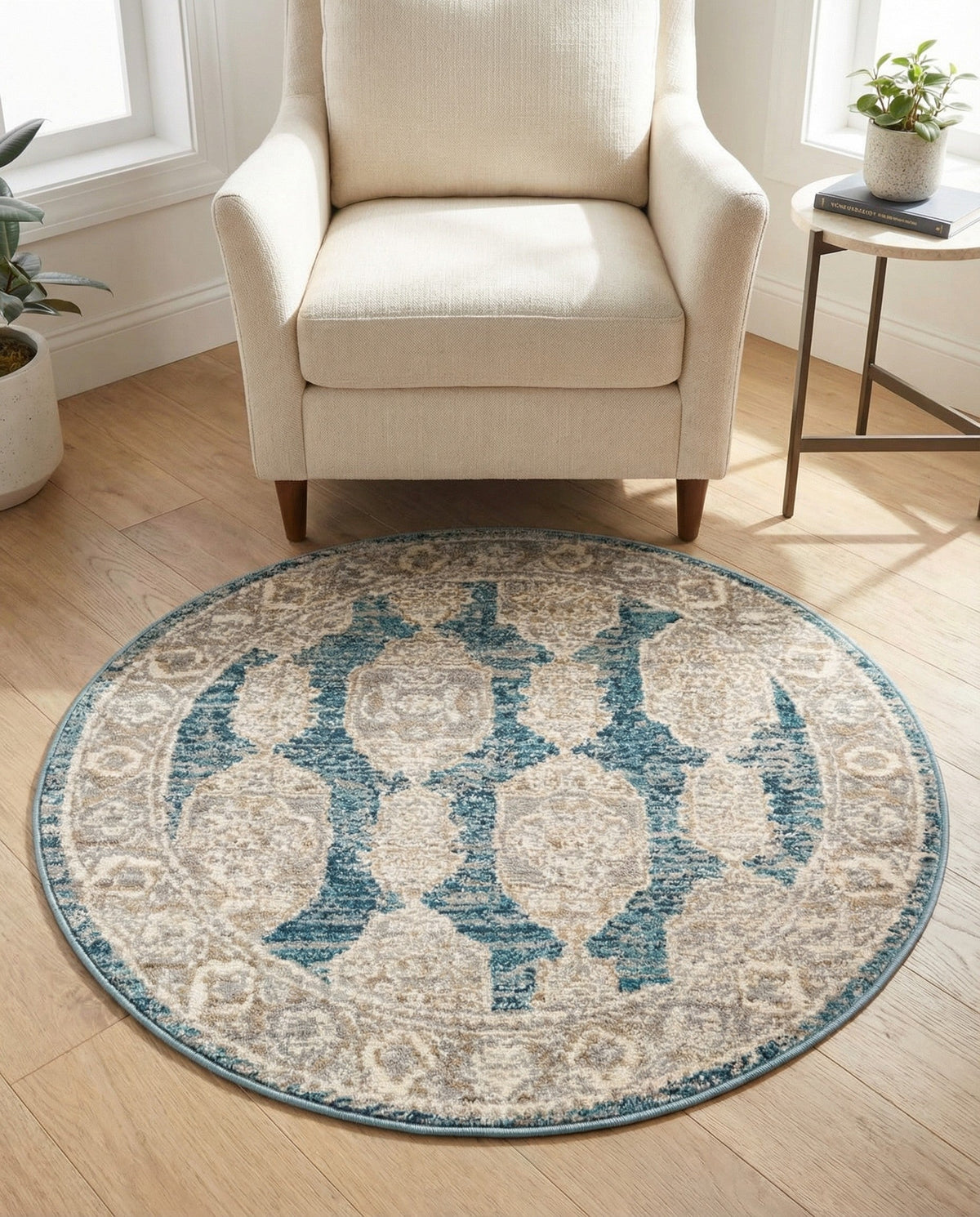 Seville Stripes Collection Area Rug -  Granada (Blue) Round Blue  lifestyle 63