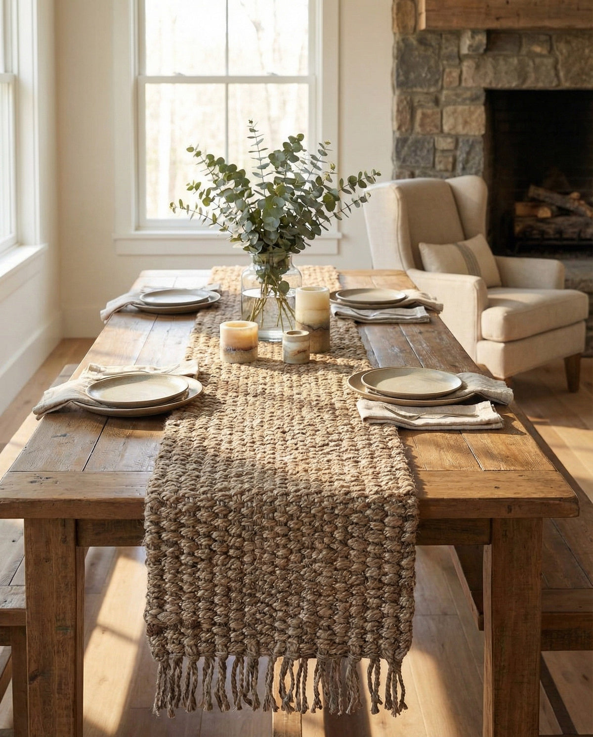 Savannah Jute Collection Area Rug - Seashore Table Runner Gray  lifestyle 178