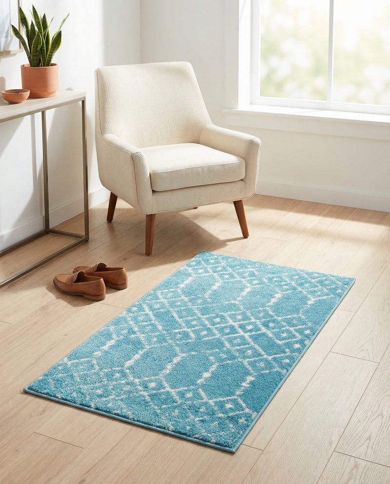 Marrakesh Lattice Collection Area Rug - Casablanca (Teal blue) Rectangle Teal blue  lifestyle 11