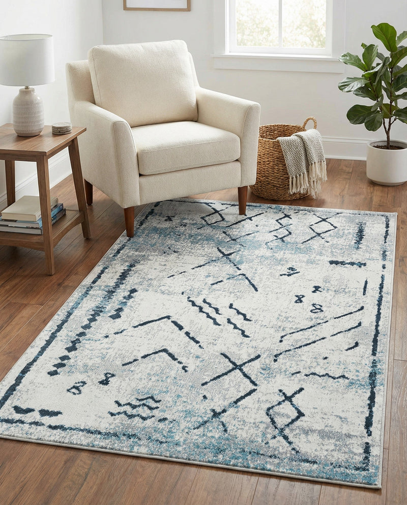 Aegean Elegance Washables Collection Area Rug - Santorini Rectangle Ivory Gray  lifestyle 14