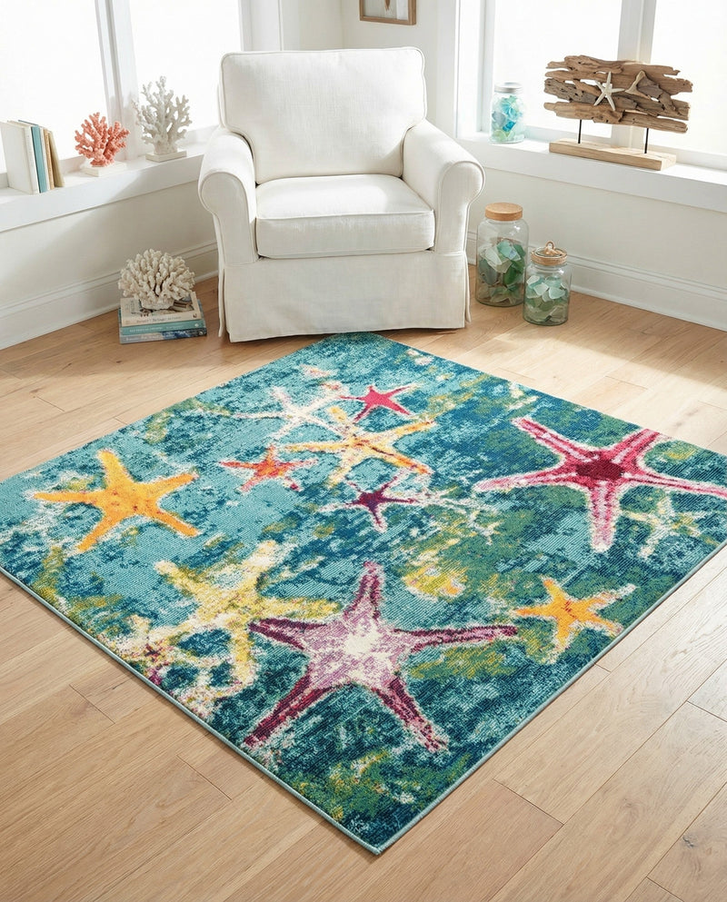 Sorrento Shores Collection Area Rug - Positano Square Navy Blue  lifestyle 45