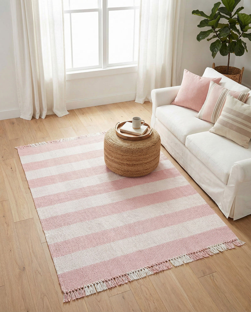 Sustainable Grid Indoor-Outdoor Oasis Collection Area Rug - Savannah Rectangle Pink  lifestyle 52