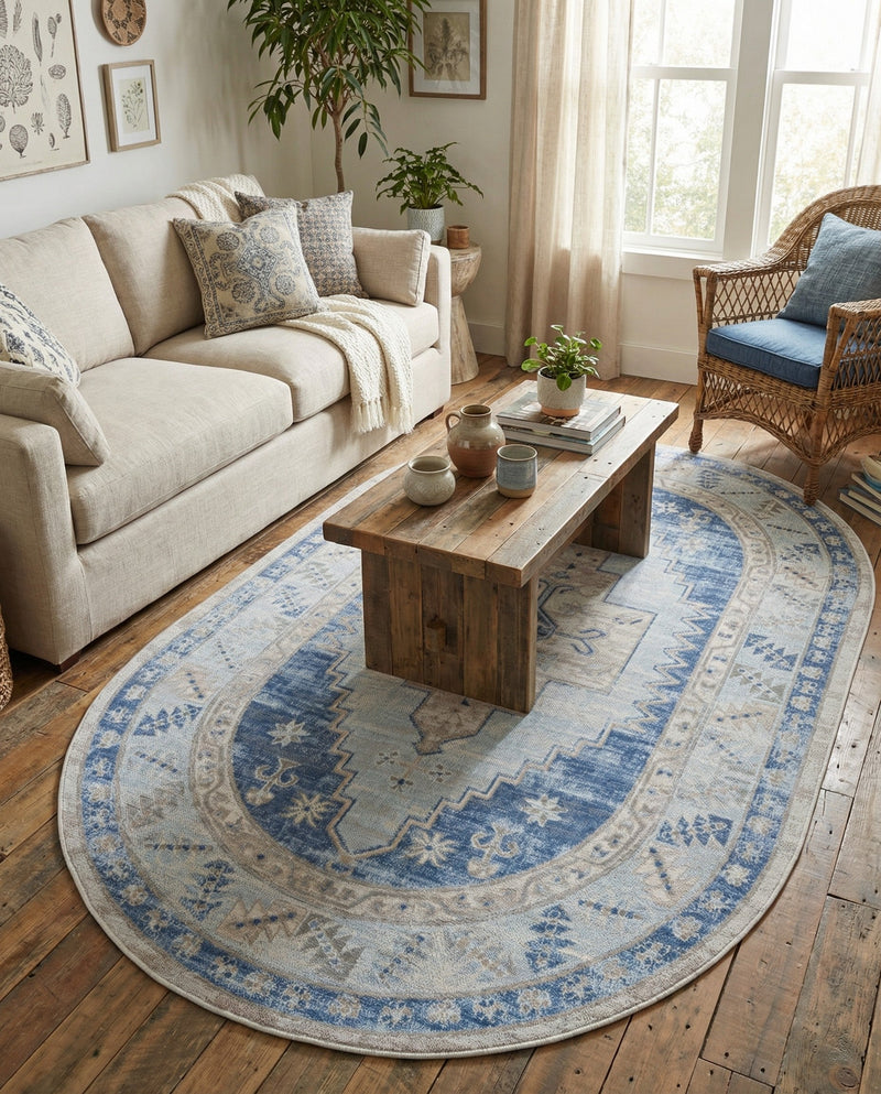Savannah Series Collection Area Rug -  Augusta (Sky blue) Oval Sky blue  lifestyle 41