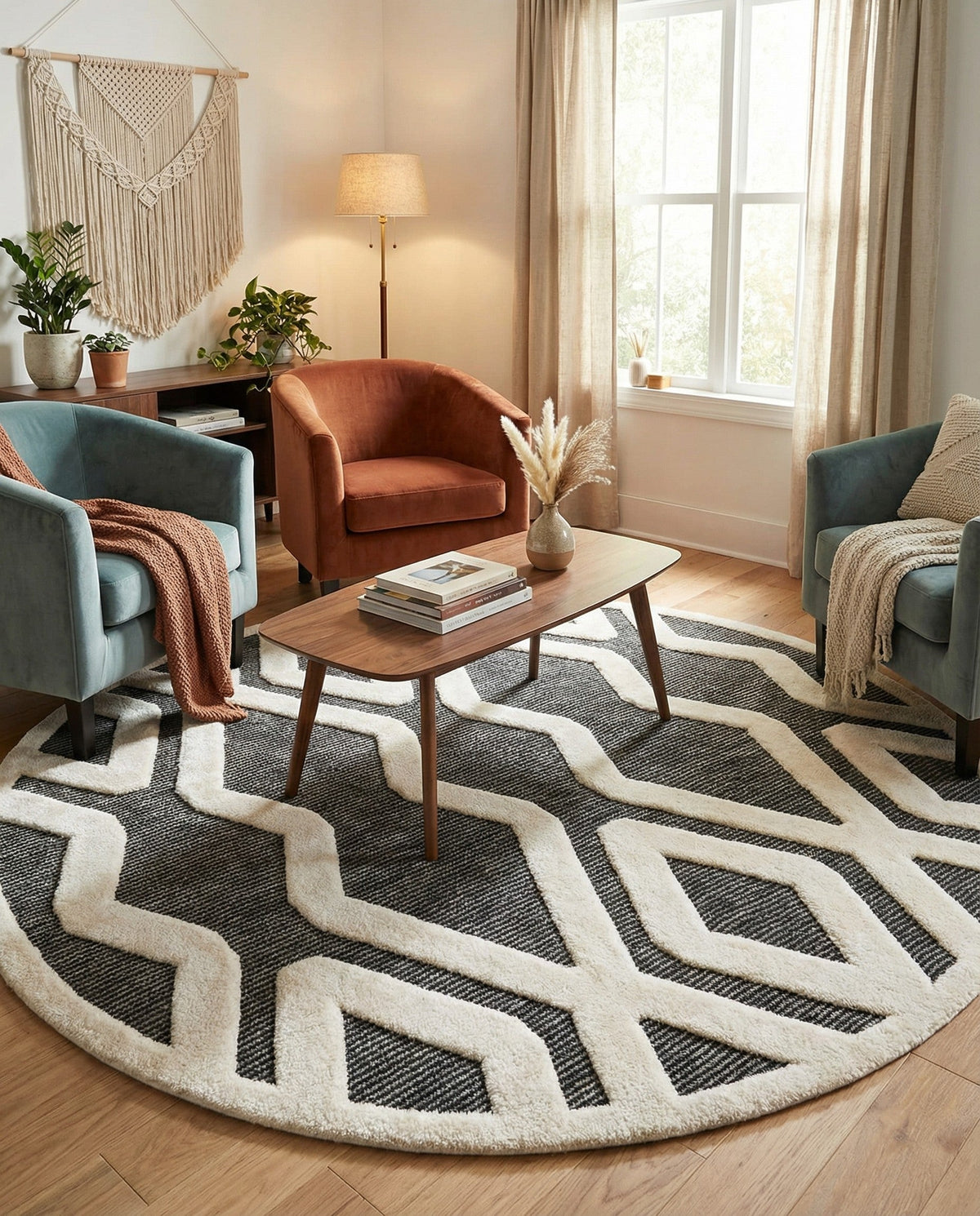 Monochrome Collection Area Rug -  Glacier Round Gray  lifestyle 110