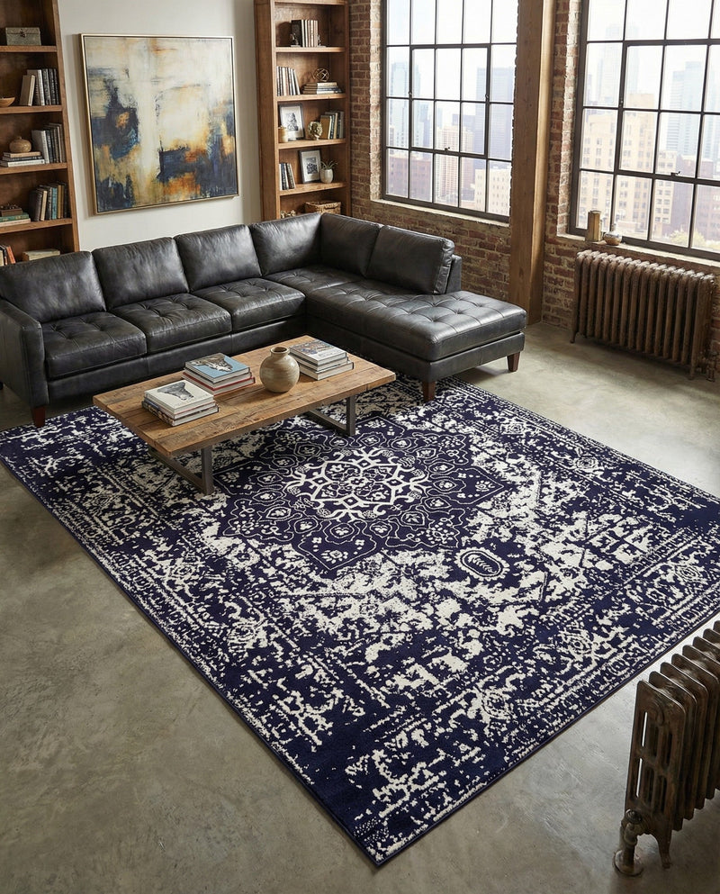 Georgetown Rugs Collection Area Rug - Dupont (Navy Blue) Rectangle Navy Blue  lifestyle 12