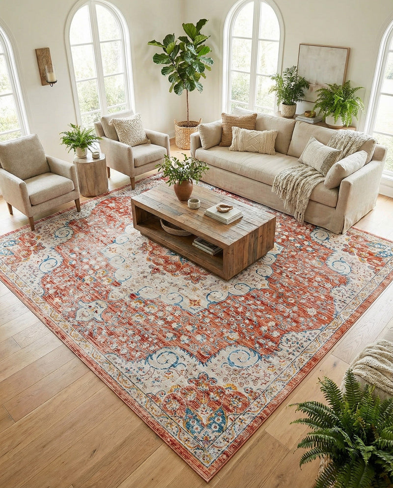 Coastal Haven Collection Area Rug - Seabreeze (Red) Square Red  lifestyle 71