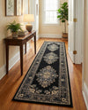 Tabriz Tapestry Collection Area Rug - Azerbaijan (Black) Runner Black  lifestyle 41