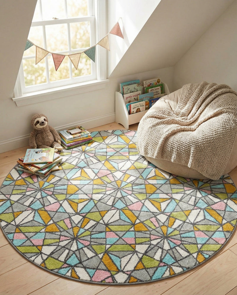 Wonder Tykes Collection Area Rug -  Chromatic Round Multi  lifestyle 45