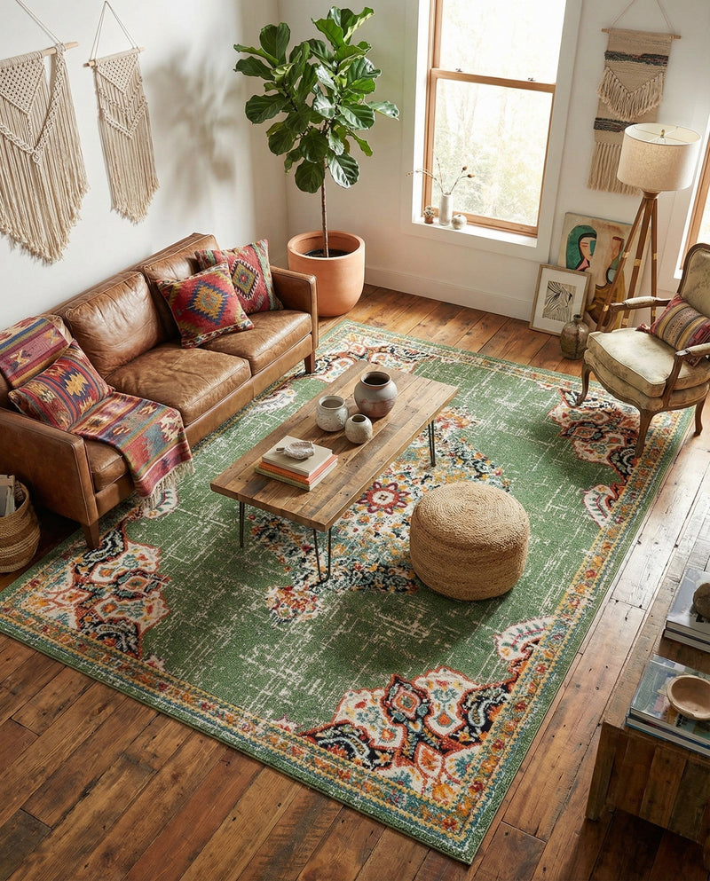 Brighton Terrace Collection Area Rug - Hove (Green) Rectangle Green  lifestyle 9