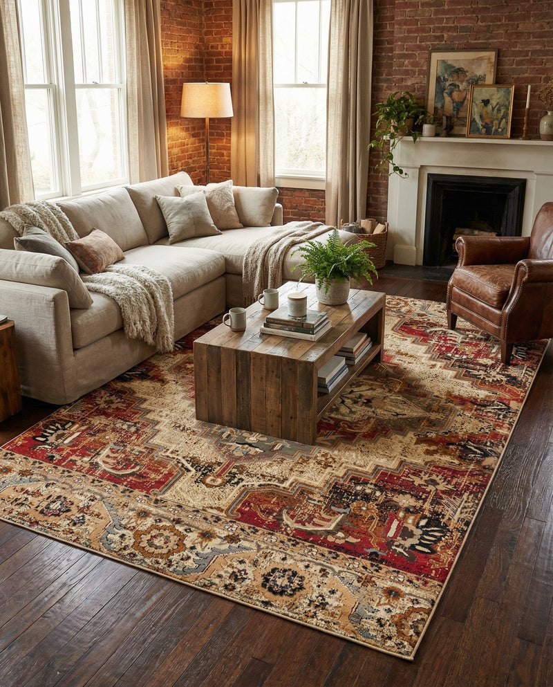 Neptune Elegance Collection Area Rug -  Naiad Rectangle Burgundy Beige  lifestyle 14