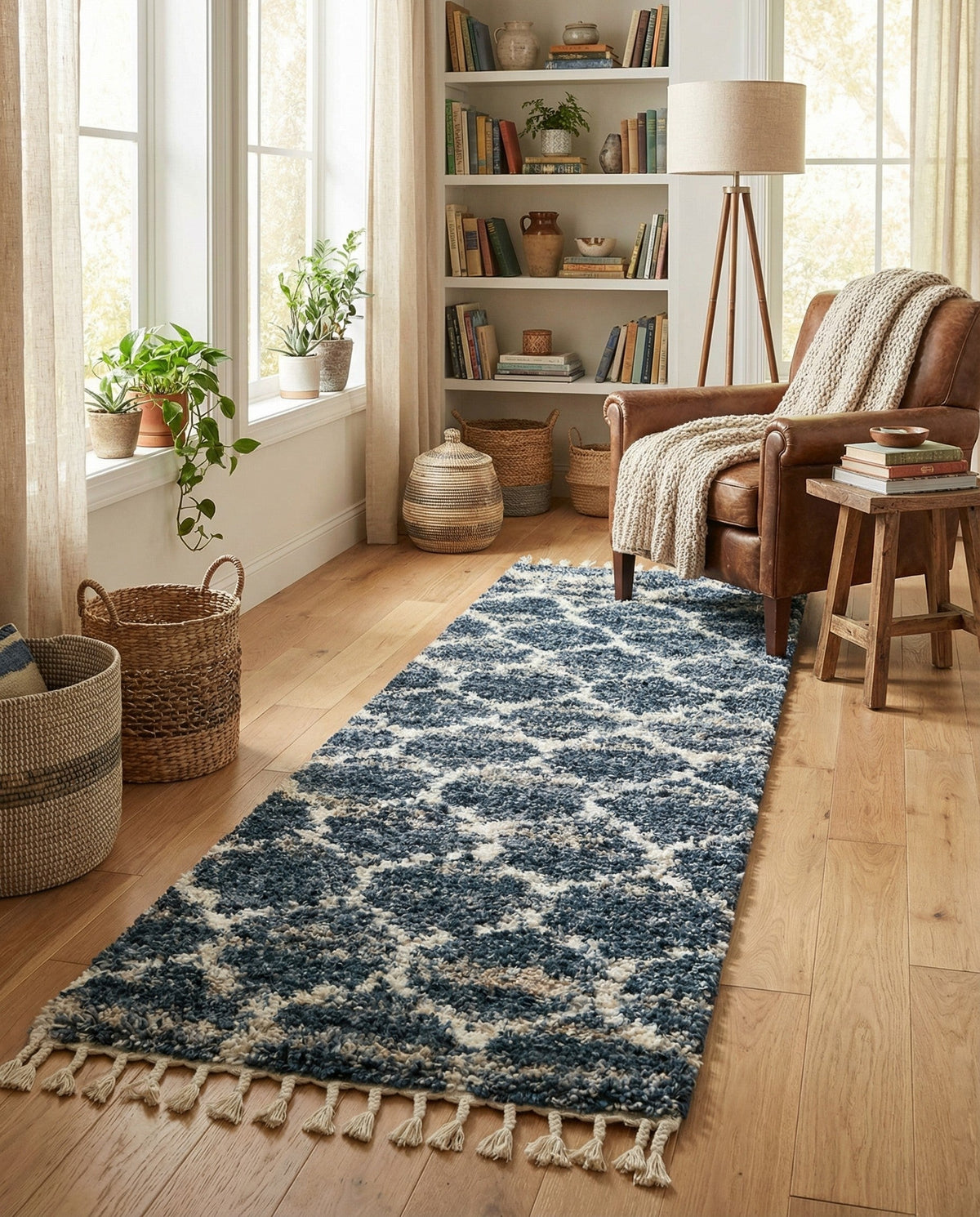 Cozy Cove Shag Collection Area Rug - Marina Runner Blue  lifestyle 193