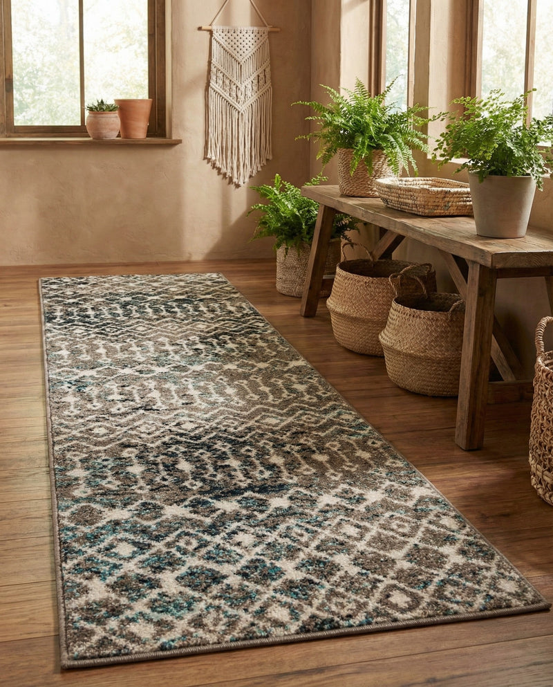 Mediterranean Lattice Collection Area Rug - Santorini (Multi Gray Blue) Runner Multi Gray Blue  lifestyle 63