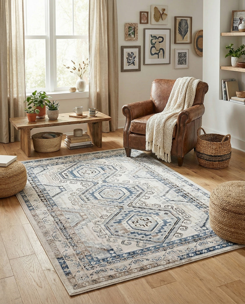 Savannah Elegance Collection Area Rug -  Tybee (Gray Blue) Rectangle Gray Blue  lifestyle 10