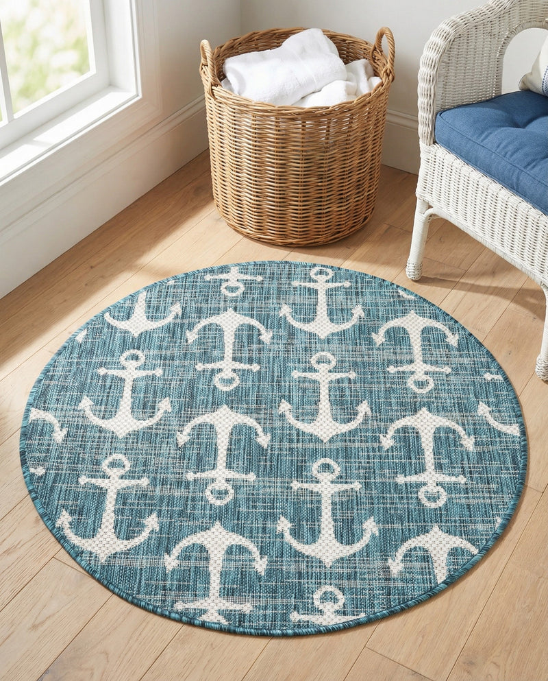 Seaside Haven Rugs Collection Area Rug - Sapphire (Teal) Round Teal  lifestyle 39