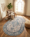 Seville Stripes Collection Area Rug - Cadiz (Blue) Oval Blue  lifestyle 46