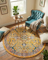 Seville Stripes Collection Area Rug -  Malaga (Yellow) Round Yellow  lifestyle 68
