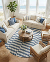Seaside Stripes Collection Area Rug - Cabana (Blue) Round Blue  lifestyle 28
