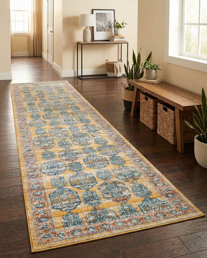 Seville Stripes Collection Area Rug -  Granada (Yellow) Runner Yellow  lifestyle 44