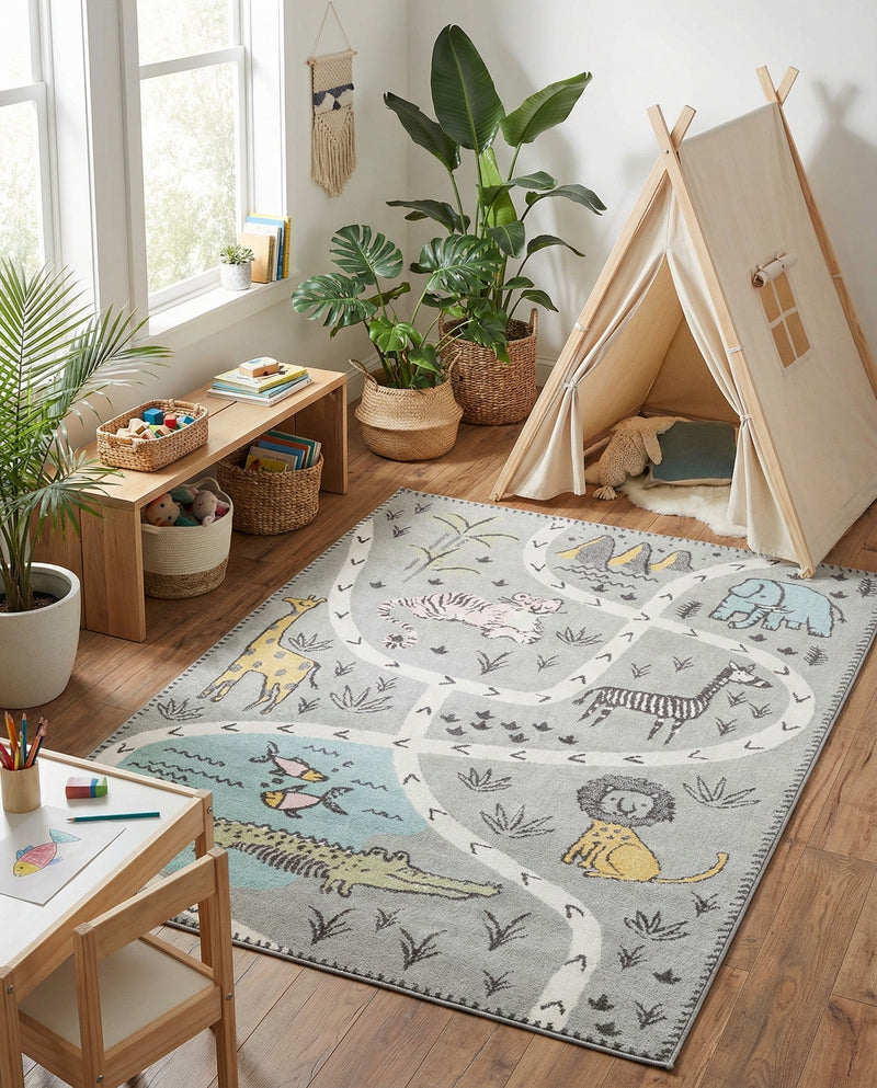 Wonder Tykes Collection Area Rug -  Enigma Rectangle Gray  lifestyle 18