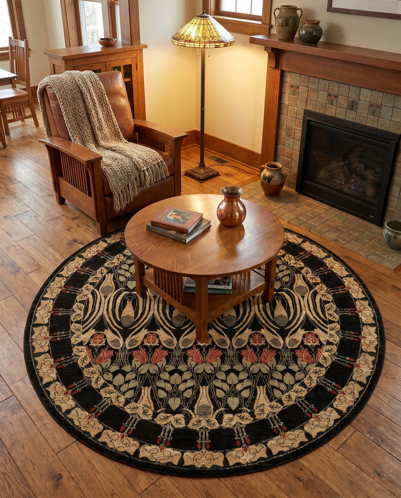 Chelsea Elegance Collection Area Rug -  Brompton (Black) Round Black  lifestyle 62