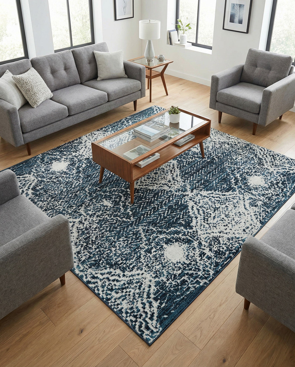 Aegean Elegance Washables Collection Area Rug -  Naxos Square Navy Blue  lifestyle 114