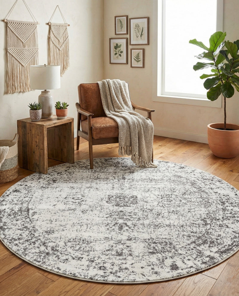 Riviera Elegance Collection Area Rug - Antibes (Gray) Round Gray  lifestyle 50